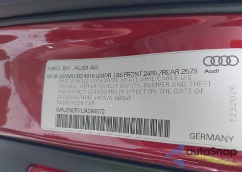 2018 Audi A5 2.0T Premium из США, поврежденный, VIN WAUENCF51JA094572